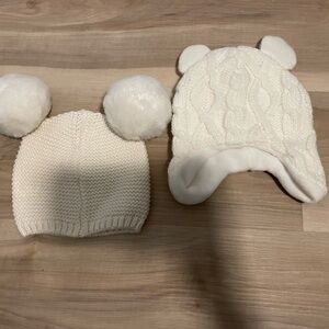 GAP Cream Knit Pom-Pom Hat Set for Kids